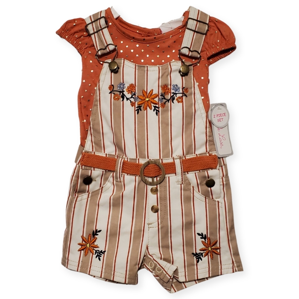 NWT Little Lass 12M Girl Orange Overall Set